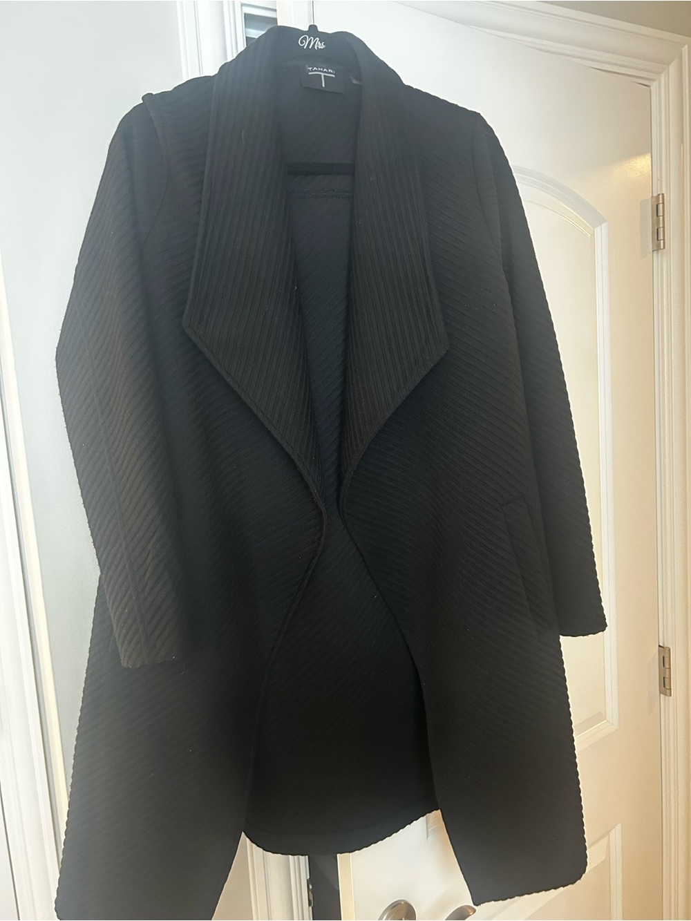 Tahari Black Ribbed Open-Front Blazer Jacket